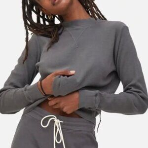MATE Gray Organic Cotton Waffle Knit Thermal Long Sleeve Cropped Top Size Small